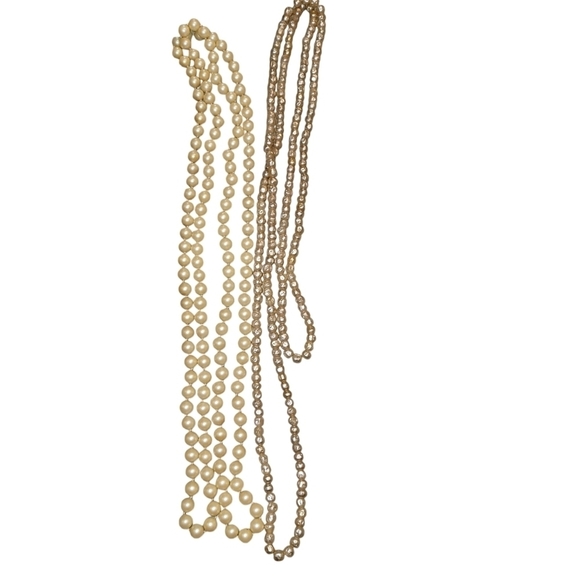 2 Faux Pearl Necklaces 48" 56" Cream - Picture 3 of 6